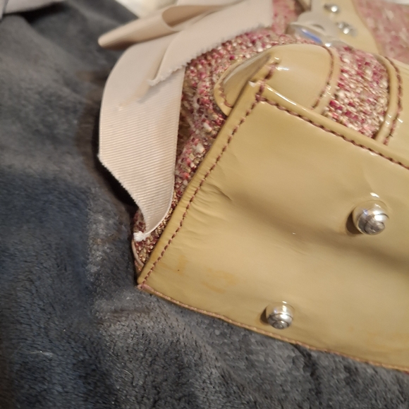 Brighton Josette Pink Tweed and Tan Patent Leather Women's  Handbag Tote Bag - Picture 9 of 14